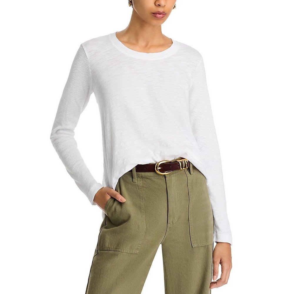 Wilt Crewneck Long Sleeve Trapeze Tee Womens XS White Elevated Basic Boho NWT